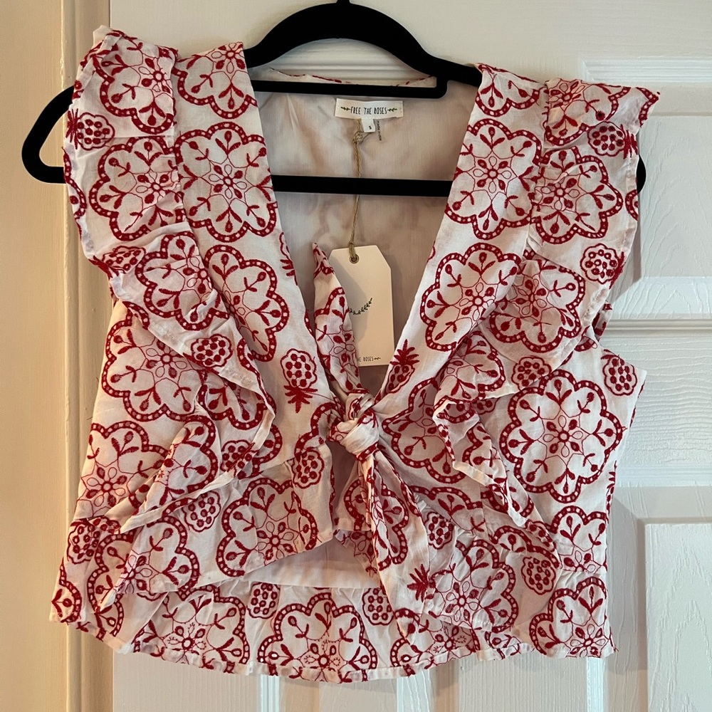 Free the Roses Red and White Flutter Sleeve Blouse
